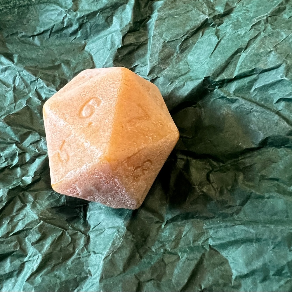 Pure Beeswax 12 Sided Dice Candle - Peachy Orange Game Night Accent - Picture 3 of 5